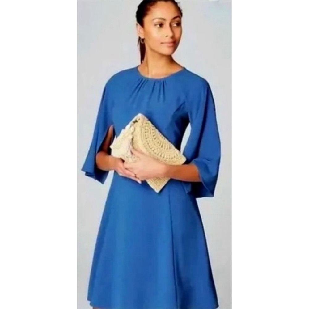 Christian Siriano for J.Jill Blue Split Bell Sleeve Shift Dress Petite Large EUC